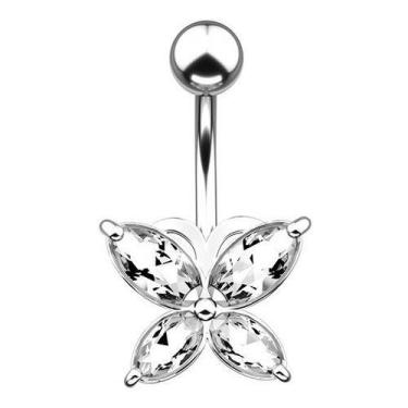 Imagem de Piercing De Umbigo Prata  Borboleta Zirconia Aço Cirúrgico - De Castro