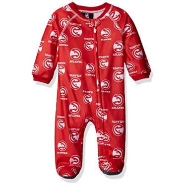 Imagem de Roupa de dormir NBA recém-nascido Hawks estampa em toda a parte do macacão com zíper, 3-6 meses, vermelho