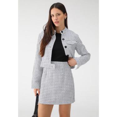 Imagem de Conjunto Tweed Saia Xadrez E Jaqueta - Levosch, Branco, P