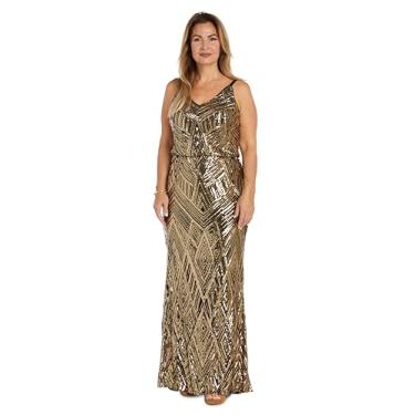 Imagem de R&M Richards Vestido de noite feminino sem mangas com lantejoulas, Preto, dourado, 46