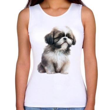 Imagem de Regata Feminina Cachorro Shih Tzu Filhote - Foca na Moda, Branco, GGG