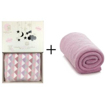 Imagem de Kit C/ 2 Cobertor / Manta Bebê Menina Camesa Microfibra Rosa