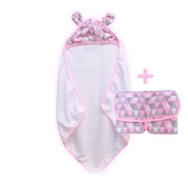 Imagem de kit Toalha de Banho Infantil com Capuz + Trocador de Fraldas Portátil 