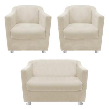 Imagem de kit 02 Poltrona Cadeira e  01 Namoradeira Babel Corano Bege - DAMAFFÊ 