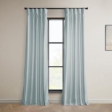 Imagem de HPD Half Price Drapes Cortinas de veludo de pelúcia Heritage para quarto e sala de estar 50 X 96, VPYC-198594-96 (1 painel) Aquarius Blue