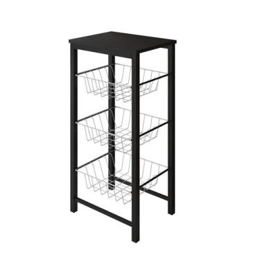 Imagem de Fruteira de Chão Cozinha Montada Aço Preto Tampo Preto Cesto Branco Ro