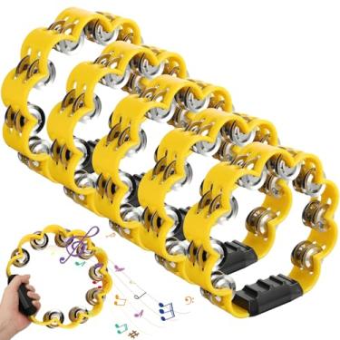 Imagem de Cindeer 5 peças de pandeiro em forma de pétala de plástico percussão pandeiro música sinos de mão para instrumento de ritmo musical para adultos escola família suprimentos de festa (amarelo)
