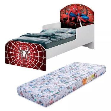 Imagem de Mini Cama Infantil com Grade Proteção Homem Aranha 100% MDF com Colchã