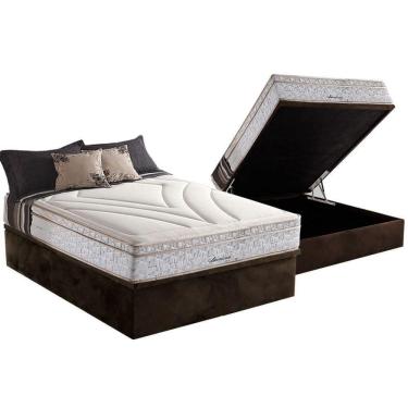 Imagem de Cama Box Baú Casal: Colchão Molas Herval Maxspring American + Base Crc Suede Brown(138X188)