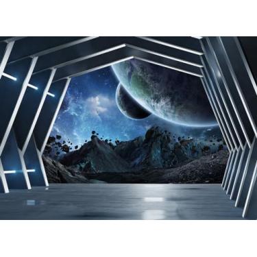 Imagem de LYRYGS Fundo espacial de 3,5 x 2,5 m, fundo futurista, ficção científica, fotografia, estação espacial, sessão de fotos, adereços de estúdio, suprimentos de festa, faixa de aniversário de ficção