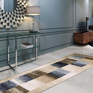 Imagem de SUPERIOR Tapete antiderrapante para área de madeira de designer; impresso digitalmente, de baixa manutenção, acessível e moderno, creme lavável – Passadeira