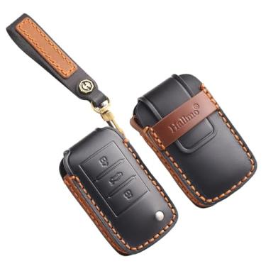 Imagem de HIBEYO Capa de chaveiro de couro compatível com Roewe RX5 Apto para MG3 MG5 MG6 MG7 Apto para MG ZS GT GS 350 360 750 W5 Acessórios Porta-chaves de couro genuíno com chaveiro-A tipo preto