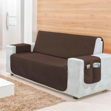 Imagem de Protetor de Sofá 4 Lugares Padrão ou Retrátil Com Porta-Objetos nas Laterais, Capa de Sofá Reclinável 2,20 de assento - Proteção e Estilo em Microfibra (Marrom)