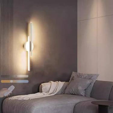 Imagem de Luminária de parede LED com controle remoto, arandela de parede regulável, luzes de parede modernas de alumínio, 3 cores, temperatura de 28 W, 2700 K-6500 K, acrílico linear, interno, longo,