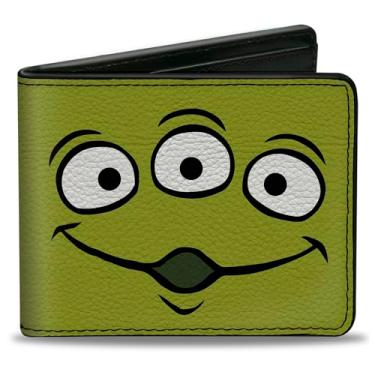 Imagem de Buckle-Down Carteira Disney, dobrável, Toy Story Alien Eyes personagem close-up verde, couro vegano, 4.0" x 3.5", Casual