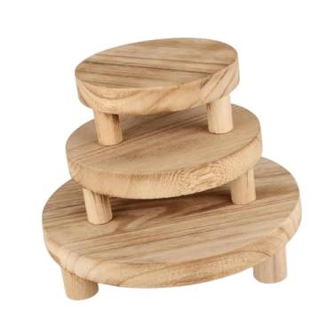 Imagem de Generic 3pcs redondo o pedestal de madeira stand small plantador bandeja de bandeja multiuso rústica stand para vasos decorativos , Marrom Claro