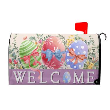Imagem de Capas para caixa de correio Happy Easter Capa magnética para caixa de correio ao ar livre de boas-vindas tamanho padrão 45 x 53 ovos de aquarela de Páscoa, caixa de correio de férias, embalagem para