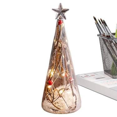 Imagem de Árvore de Natal de vidro, placas de árvore de Natal, árvore de Natal iluminada, decoração de mesa de feliz Natal, decorações de feliz Natal para mesas