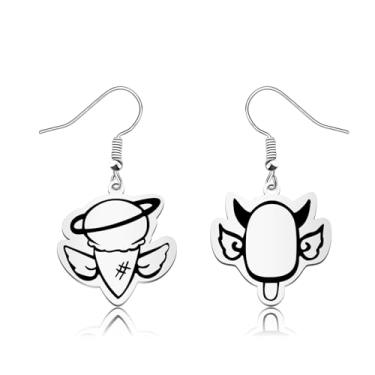 Imagem de OKEYCH Presente inspirado em programas de TV, brincos de anjo e demônio, joias Aziraphale e Crowley, cosplay, Metal, Liga metálica.