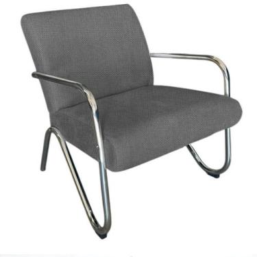Imagem de Poltrona Decorativa Bela Linho Cinza Braço Cromado Mz Decor - Mazzero 