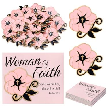 Imagem de Hoteam 24 conjuntos de broches de mulher de fé com cartões Dia das Mães broche esmaltado flor presente cristão God Is Within Her She Will Not Fall Pin para mulher mãe dia dos namorados, /, Liga de