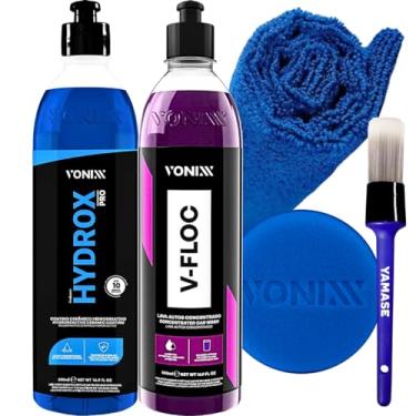 Imagem de Kit Limpeza Automotiva E Proteção Shampoo Neutro Super concentrado V-floc 500ml Vonixx Coating Ceramico Hydrox Pro 500ml Diluivel Vonixx + Acessórios