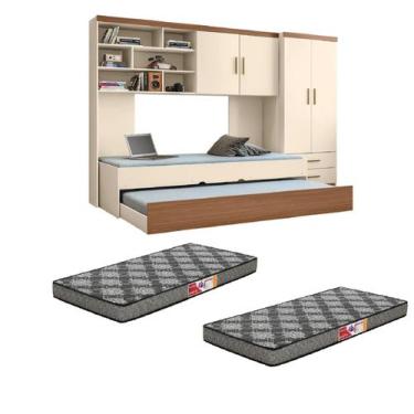 Imagem de Quarto Modulado Juvenil  com Guarda Roupa, Cama de Solteiro e Cama Aux