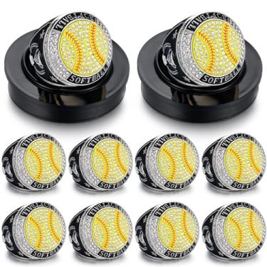 Imagem de Highergo 10 peças de anel de troféu de campeonato MVP de basquete com corrente de pescoço e suporte de beisebol líder de torcida boliche softbol futebol vôlei pista campo para presente de prêmio