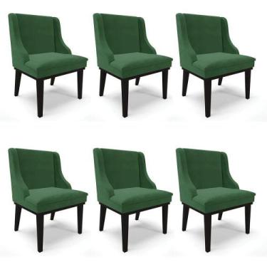 Imagem de Kit 06 Cadeiras Liz Veludo Verde Base Fixa Madeira Preto - - DROSSI