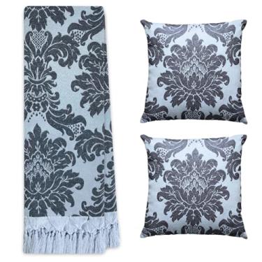 Imagem de Jogo Manta Xale para Sofá e Cama Artesanal Grande 2,80 x 2,50 com 2 Almofadas Cheias (74 PRATA E PRETO)
