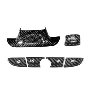Imagem de FINMOKAL Capa de volante de fibra de carbono preta com acabamento de botão de navegação no console central compatível com Chevrolet Camaro 2016-2020
