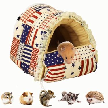 Imagem de Cama para hamster, cama de animal de estimação, rede de brinquedo, porquinho-da-índia, removível, para chinchila, cama para animais de estimação pequenos (marrom, grande)