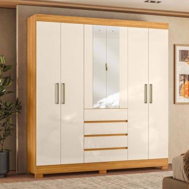Imagem de Guarda-Roupa Casal ópera 6 Portas 4 Gavetas com Espelho Cinamon/Off White - Demóbile