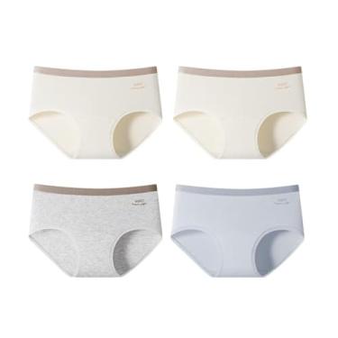 Imagem de RYZGOJV Calcinha feminina 95% algodão biquíni, calcinha hipster elástica feminina, cintura média, pacote com 4-multicolorido G07