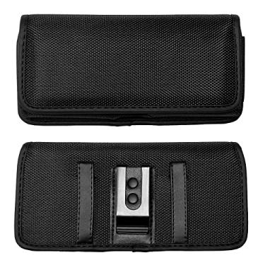 Imagem de Eaglecell Coldre de nylon para celular para Samsung Galaxy A32 A33 A53 A54, S22+, S23 FE, iPhone 11 Pro Max, XS Max, TCL ION X ION V - Capa horizontal de lona bolsa de transporte com clipe de cinto