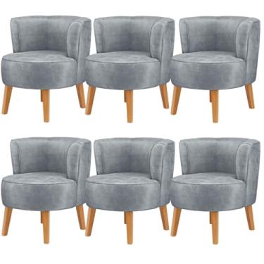 Imagem de Jogo 6 Poltronas Elegante para Sala de Estar Confortável Tecido Veludo MOBLAN decor (Cinza)