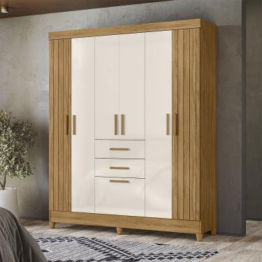 Imagem de Guarda Roupa Roupeiro Malta 7 Portas 2 Gavetas Freijó Off White Moval