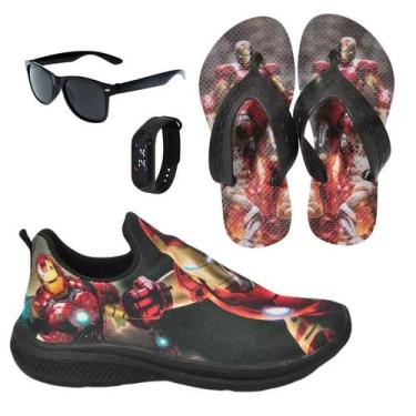 Imagem de Tênis Infantil Masculino Calce Fácil Escolar Menino Personagem +Chinel