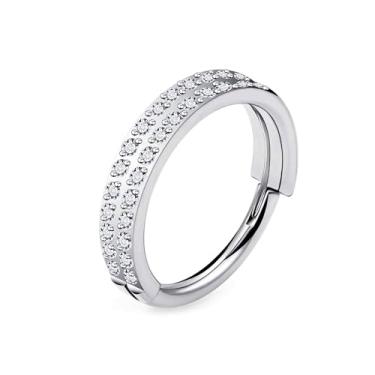 Imagem de Ruifan 20G 18G 16G Anéis de nariz de titânio para mulheres Duas fileiras laço serrilhado CZ Clicker articulado septo nariz anel lábio hélice cartilagem argola brinco daith torre concha piercing