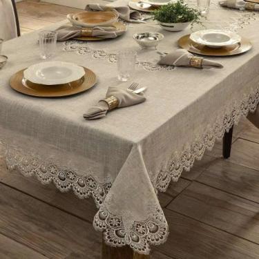 Imagem de Toalha de Mesa Bordada Linho Istambul 6 Lugares 2,20X1,50 m Jolitex