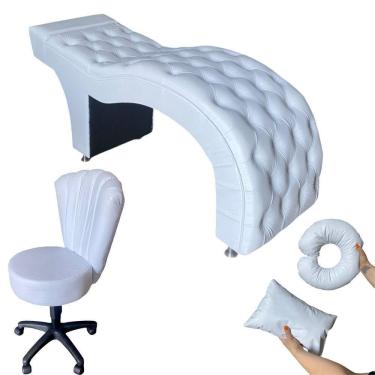 Imagem de Kit Maca M1 60 + Mocho Pétala + Kit Almofadas Corino Branco - In9 Decor