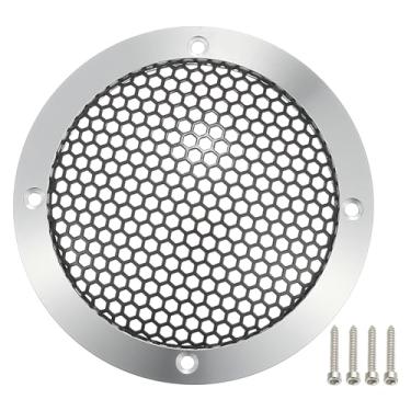 Imagem de ACROPIX Capa universal para grades de alto-falante de carro de 7,6 cm em malha redonda de 7,6 cm para alto-falante de áudio protetor de subwoofer com parafusos de montagem Liga de alumínio de ferro