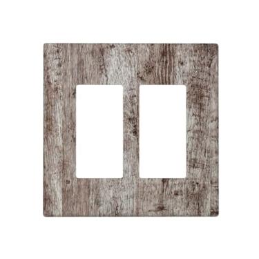 Imagem de Thsanju Capas decorativas de madeira rústica, cinza, marrom, tábua de madeira vintage, 2 gangs, capa de interruptor duplo basculante, placas de interruptor, placas de parede elétricas, receptáculo