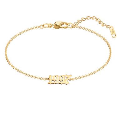 Imagem de Bracelete Glimmerst banhado a ouro 18 quilates em aço inoxidável com número de aniversário e ano de aniversário memorável para mulheres e meninas Dourado