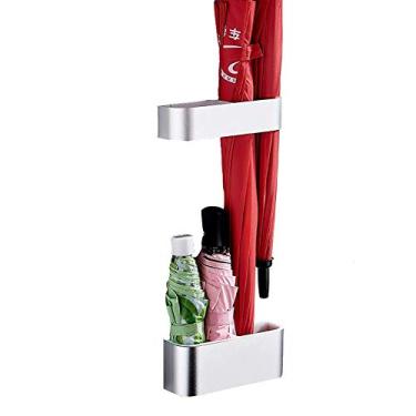 Imagem de ZUOZUIYQ Suporte de guarda-chuva, montado na parede com bandeja coletora para escritório em casa, suporte de guarda-chuva de metal para entrada/prata/# 2