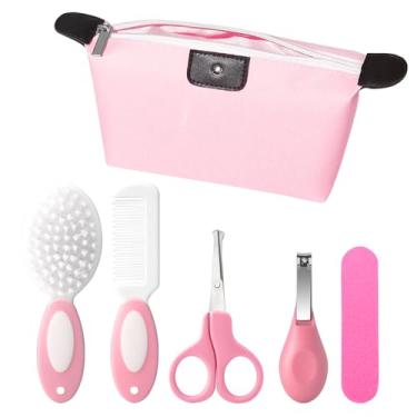Imagem de Bloomlet Baby Kit de cuidados para bebês de 5 peças com bolsa de armazenamento multiuso – escova infantil, pente arredondado, tesoura, cortador de unhas e tábua de esmeril - Essenciais para cuidados