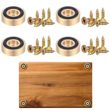 Imagem de Yaocom 4 peças de pés de tábua de corte de latão com almofadas antiderrapantes 2 x 0,8 cm de placa dourada com borracha de silicone e kit de parafusos para corte inacabado de cozinha
