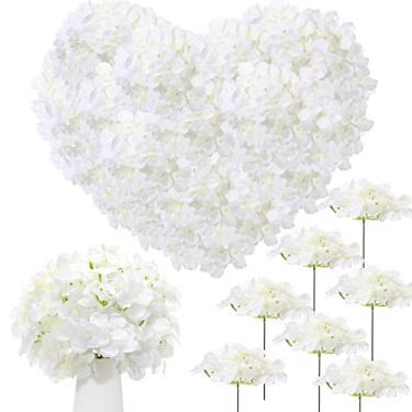 Imagem de Zeyune 150 peças de flores artificiais de hortênsia, cabeças de flores de seda com hastes, buquê de hortênsia falsa para decoração de casa floral DIY (branca)