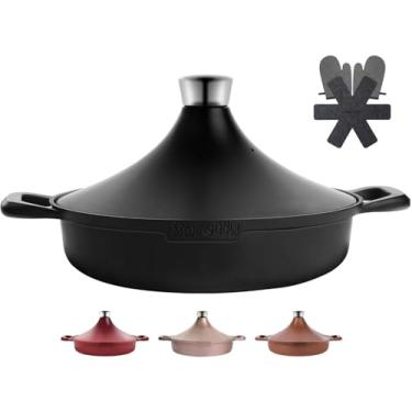 Imagem de INSETFY Frigideira/frigideira antiaderente de 28 cm, frigideira de tagine de 3 litros, panelas de alumínio fundido com tampa, panelas de fogão/forno a mesa, pode ser lavada na lava-louças e compatível