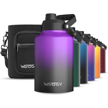 Imagem de WATERSY Garrafa de água de 1 galão isolada (fria por 48 horas), livre de BPA e à prova de vazamento, jarro de água de aço inoxidável de 3,628 g, grande térmico, garrafa de água grande com alça para